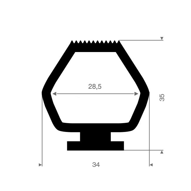 Volrubber carrosserieprofiel BxH=34x35mm (L=25m)