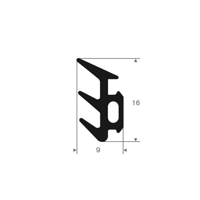 Volrubber carrosserieprofiel BxH=9x16mm (L=250m)