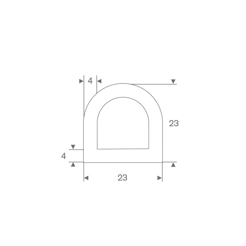 Volrubber D-profiel wit BxH=23x23mm (L=25m)