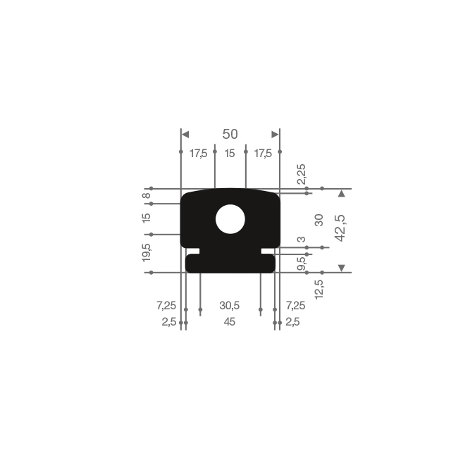 Volrubber fenderblok LxBxH=600x50x42mm