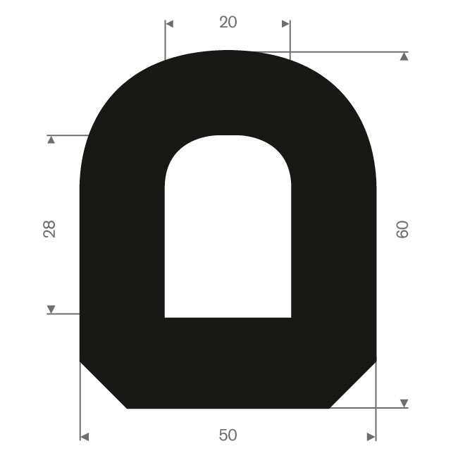 Volrubber fenderprofiel BxH= 50x60mm (L=10m)