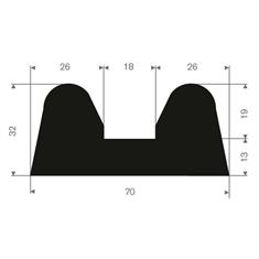 Volrubber fenderprofiel BxH= 70x32mm (L=15m)