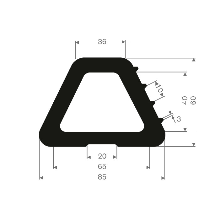 Volrubber fenderprofiel BxH= 85x60mm (L=10m)