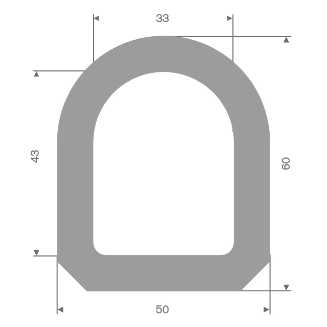 Volrubber fenderprofiel grijs BxH= 60x50mm (L=10m)