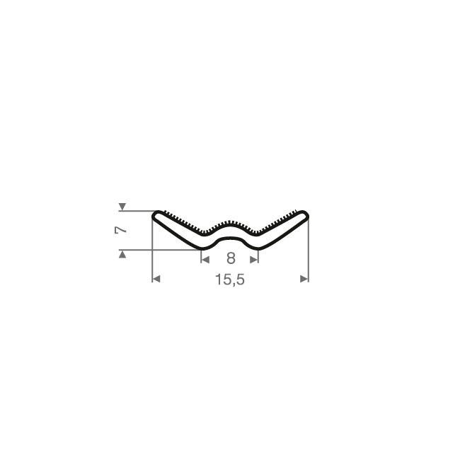 Volrubber gevlokt raamloopprofiel BxH=15,5x7mm (L=30m)