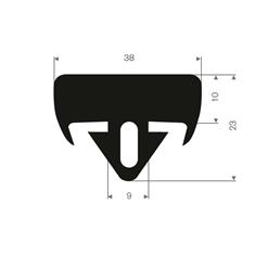 Volrubber glaswagenprofiel BxH=38x23mm (L=25m)