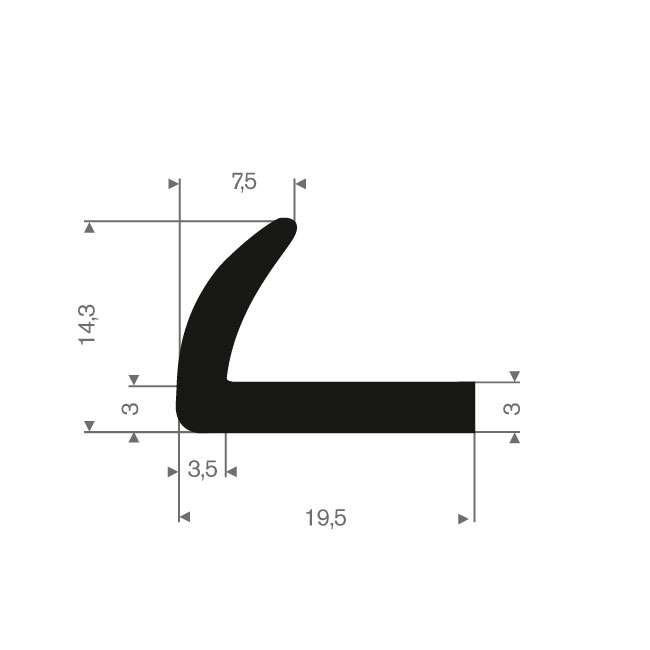 Volrubber hoekprofiel BxH=19x14mm (L=50m)