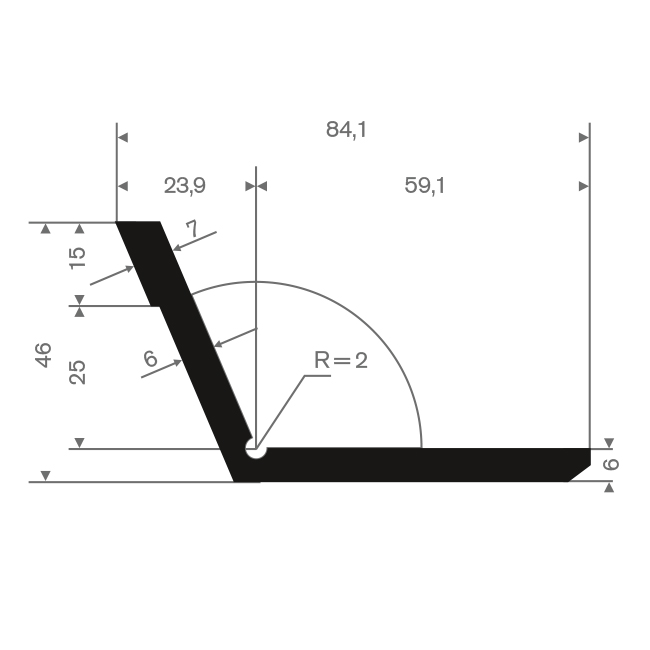 Volrubber hoekprofiel BxH=59,1x46mm (L=20m)