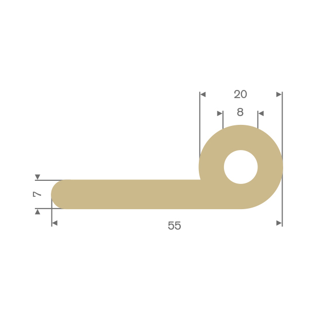 Volrubber kraalprofiel beige BxH= 55x20mm (L=4m)