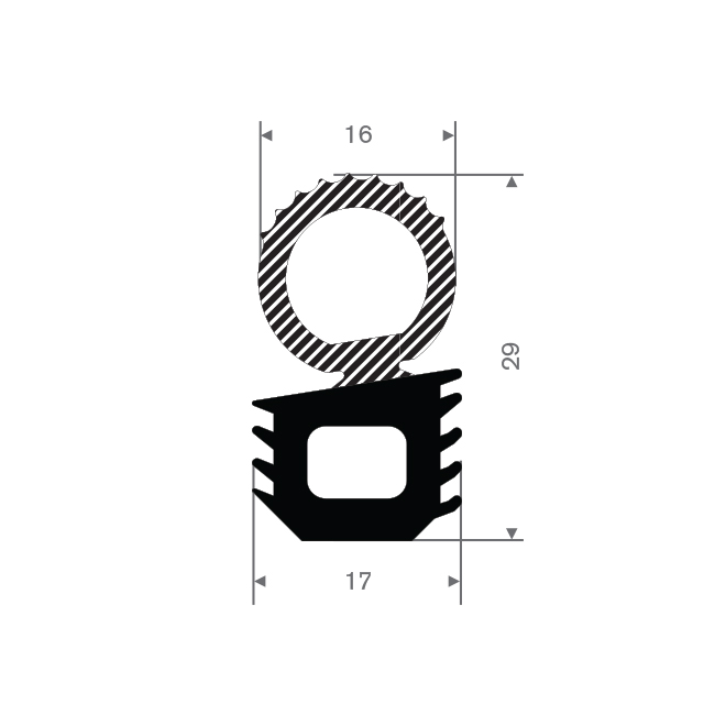 Volrubber kraalprofiel BxH=17x29mm (L=25m)