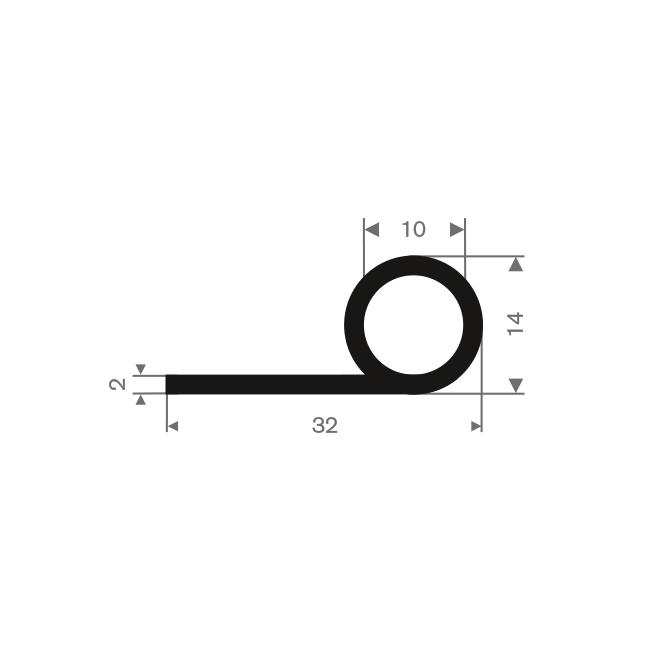 Volrubber kraalprofiel BxH= 32x14mm (L=50m)