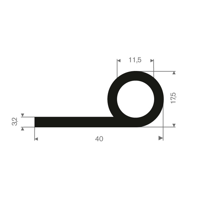 Volrubber kraalprofiel BxH= 40x17,5mm (L=50m)