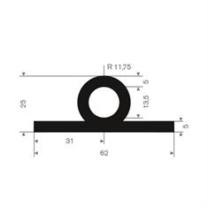 Volrubber kraalprofiel BxH= 62x25mm (L=25m)