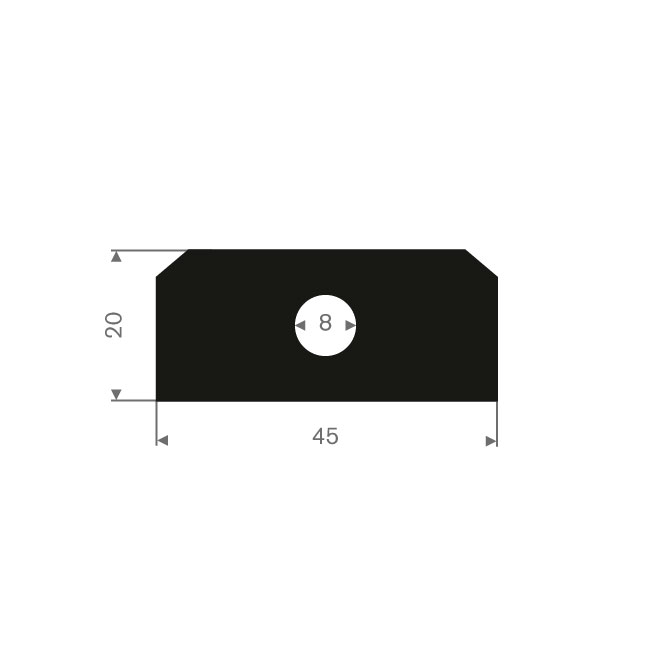 Volrubber luikenpakking BxH=45x20mm (L=15m)