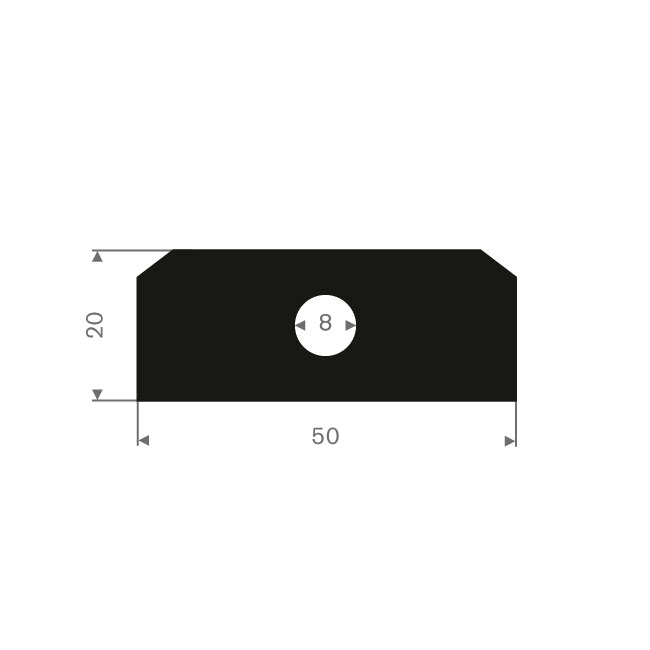 Volrubber luikenpakking BxH=50x20mm (L=15m)