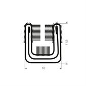 Volrubber met metaal raamloopprofiel BxH=10x11,5mm (L=2m)