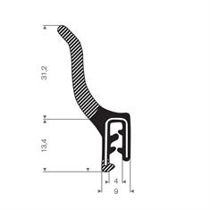 Volrubber/Mosrubber klemprofiel 1,5-4mm / BxH=9x44,6mm (L=30m)