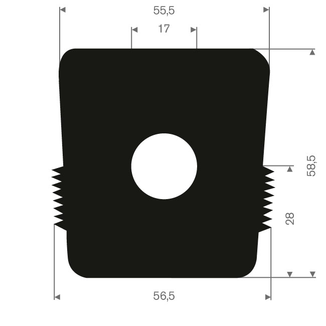 Volrubber steenklemprofiel BxH=58x56mm (L=12m)