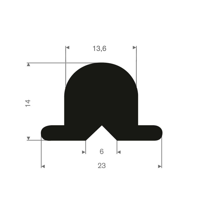 Volrubber stootprofiel BxH=23x14mm (L=30m)