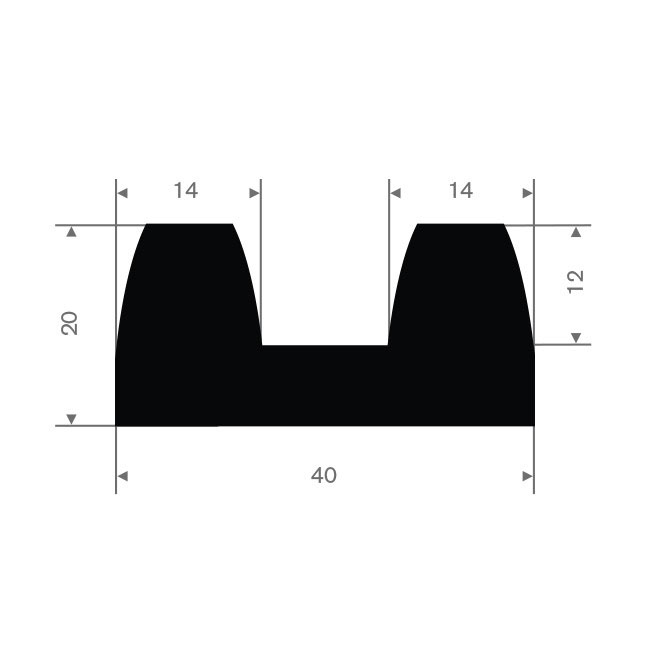 Volrubber stootprofiel BxH= 40x20mm (L=25m)