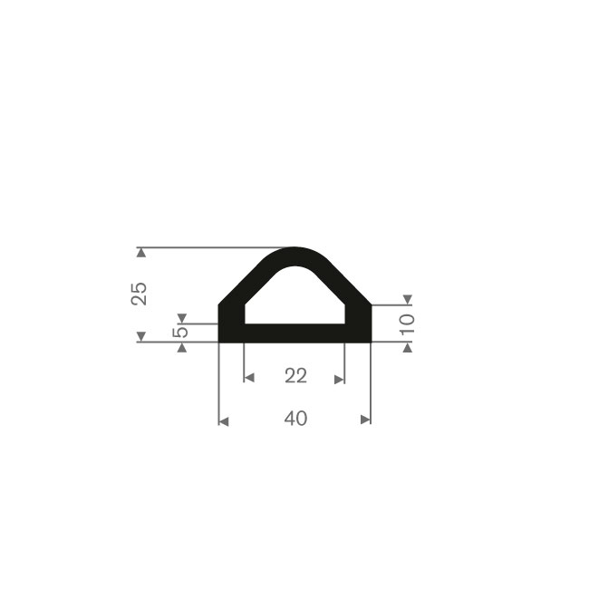 Volrubber stootprofiel BxH= 40x25mm (L=5m)