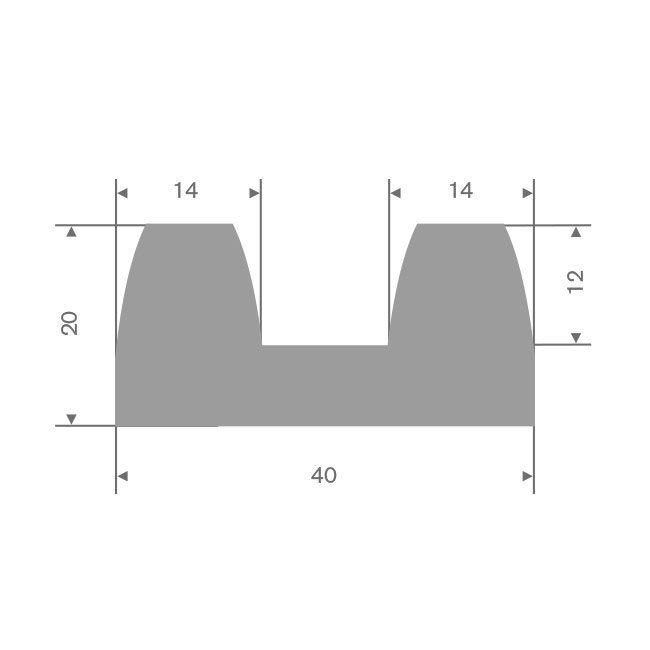 Volrubber stootprofiel grijs BxH= 40x20mm (L=25m)