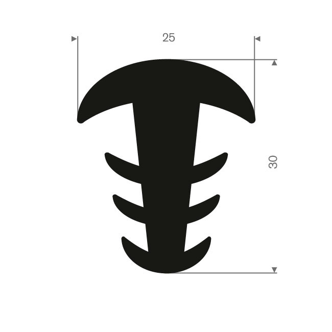 Volrubber T-profiel 25x30mm (L=25m)