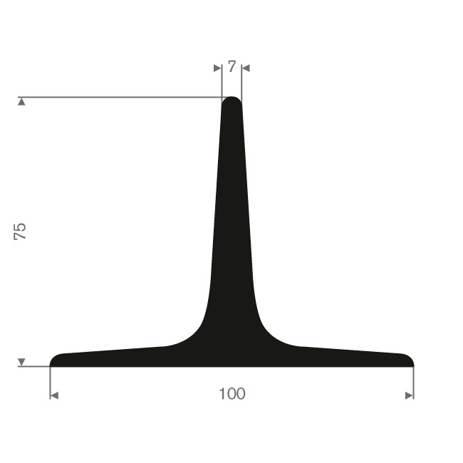 Volrubber T-profiel BxH=100x75mm (L=5m)