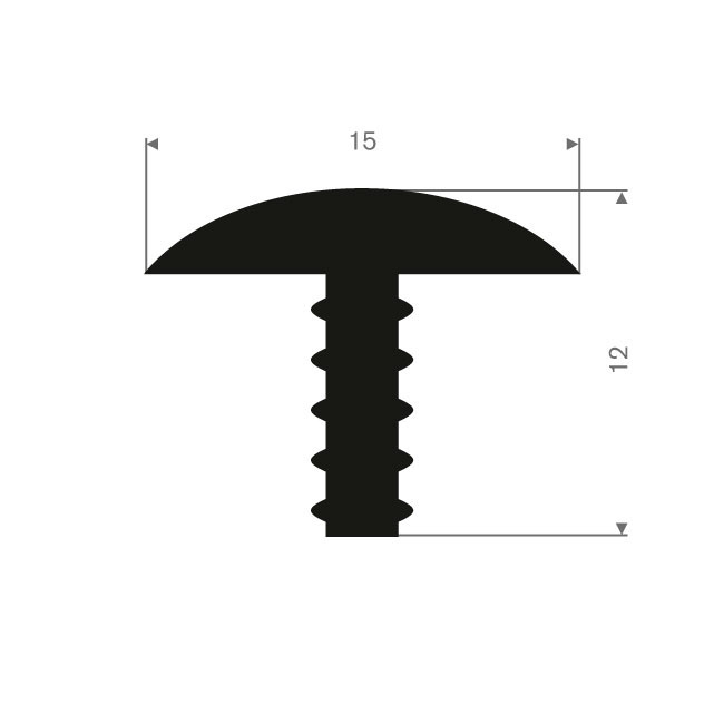 Volrubber T-profiel BxH=15x12mm (L=50m)