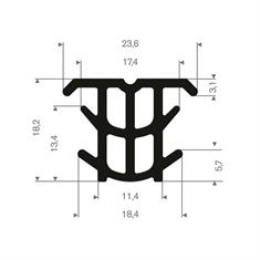 Volrubber T-profiel BxH=23,6x18,2mm (L=75m)