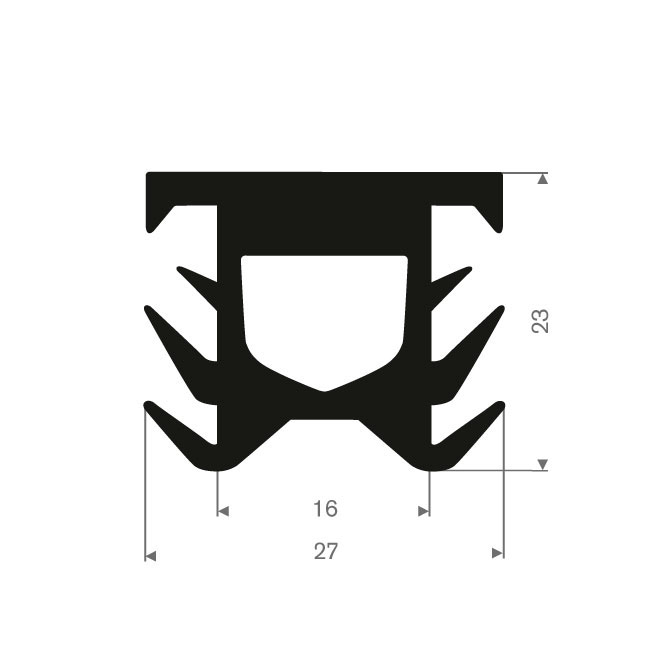 Volrubber T-profiel BxH=27x23mm (L=25m)