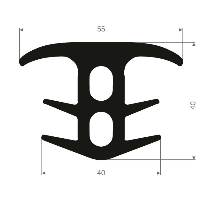 Volrubber T-profiel BxH= 55x40mm (L=15m)