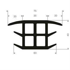 Volrubber T-profiel BxH= 60x40mm (L=25m)