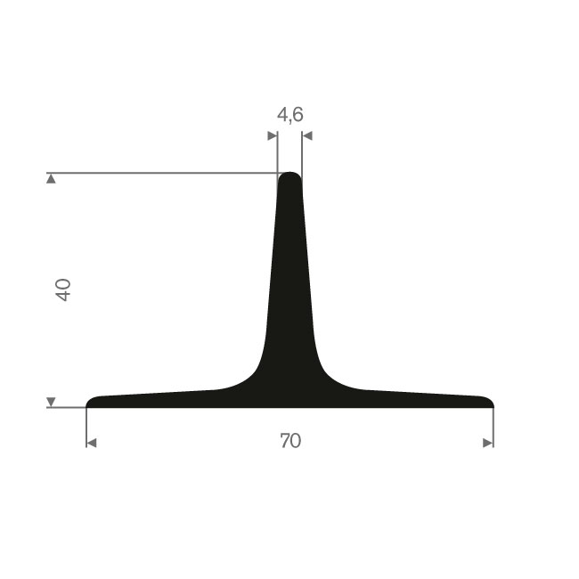 Volrubber T-profiel BxH=70x40mm (L=5m)