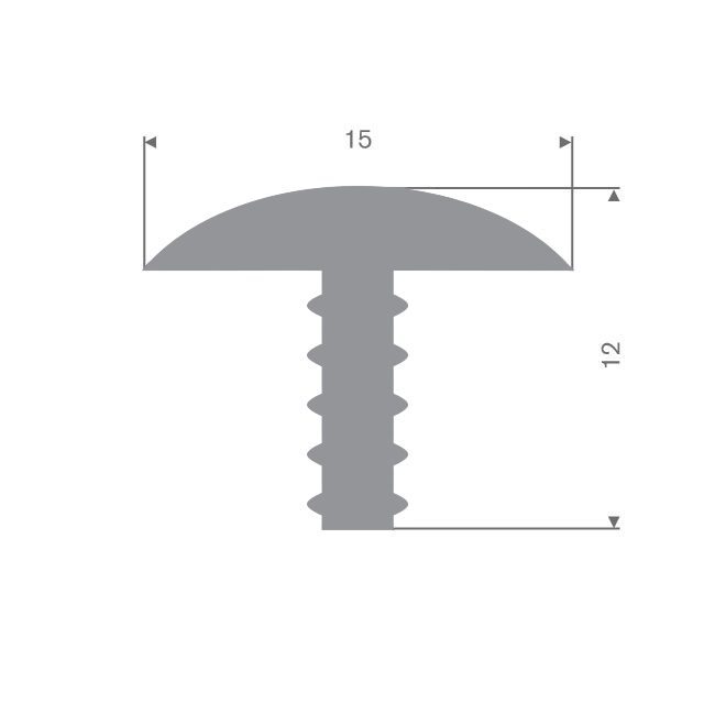 Volrubber T-profiel grijs BxH=15x12mm (L=10m)
