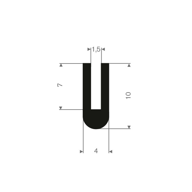 Volrubber U-profiel 1,5mm / BxH=4x10mm (L=100m)