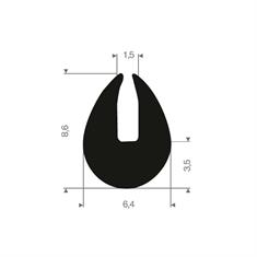 Volrubber U-profiel 1,5mm / BxH= 6,4x8,6mm (L=100m)