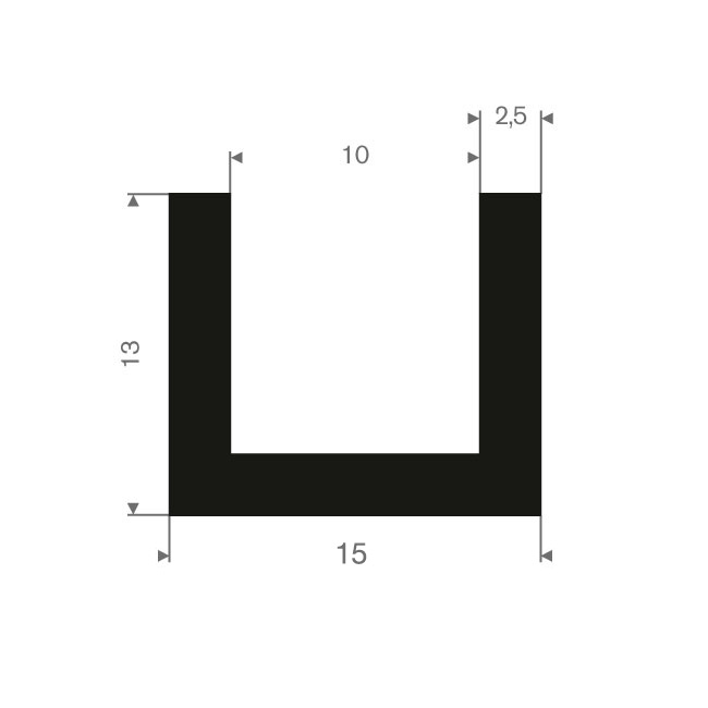 Volrubber U-profiel 10mm / BxH= 15x13mm (L=50m)