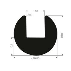 Volrubber U-profiel 11,5mm / BxH= 26x23mm (L=50m)