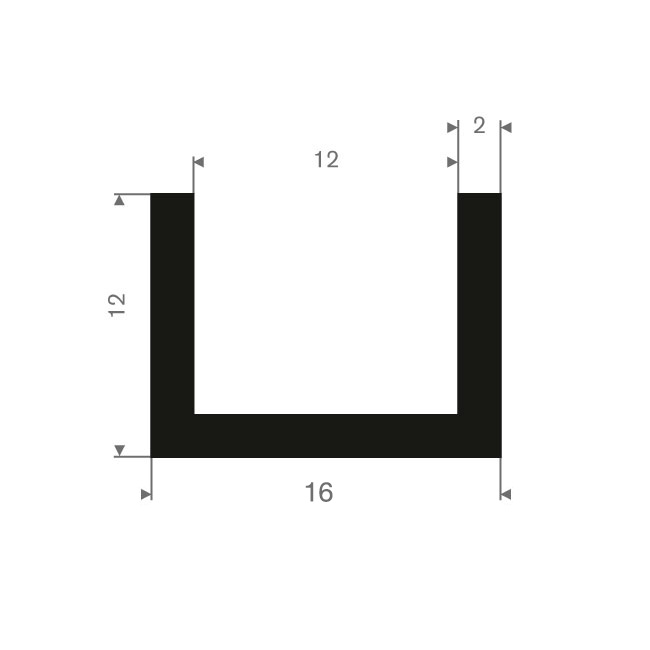 Volrubber U-profiel 12mm / BxH=16x12mm (L=50m)