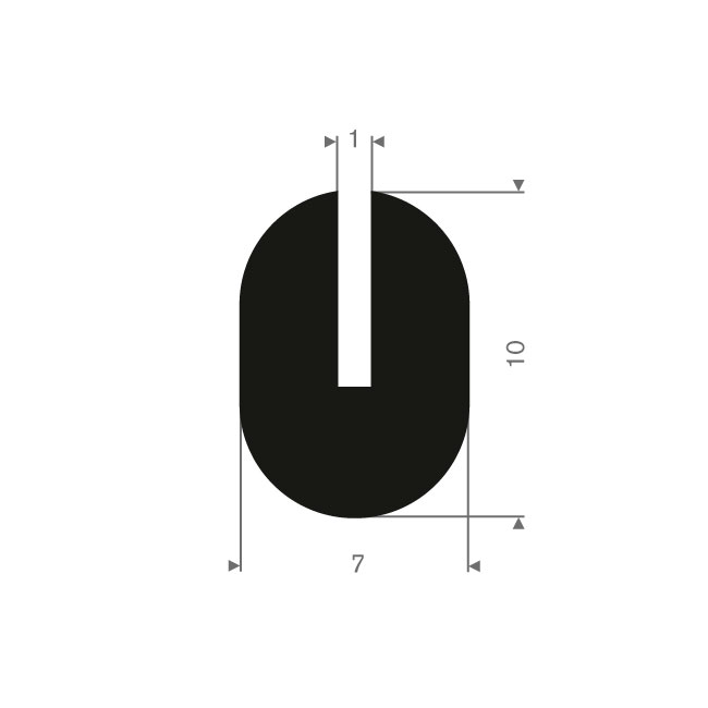 Volrubber U-profiel 1mm / BxH= 7x10mm (L=100m)