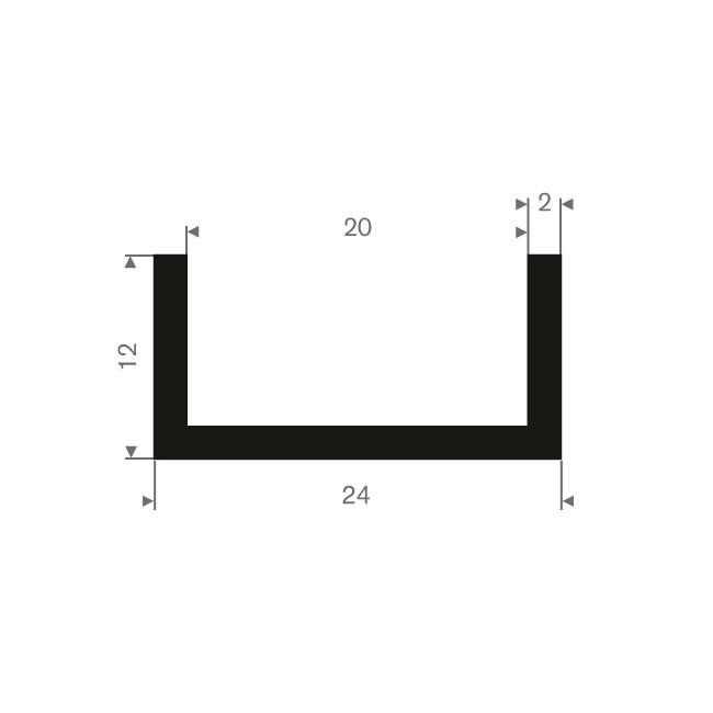 Volrubber U-profiel 20mm / BxH= 24x12mm (L=50m)