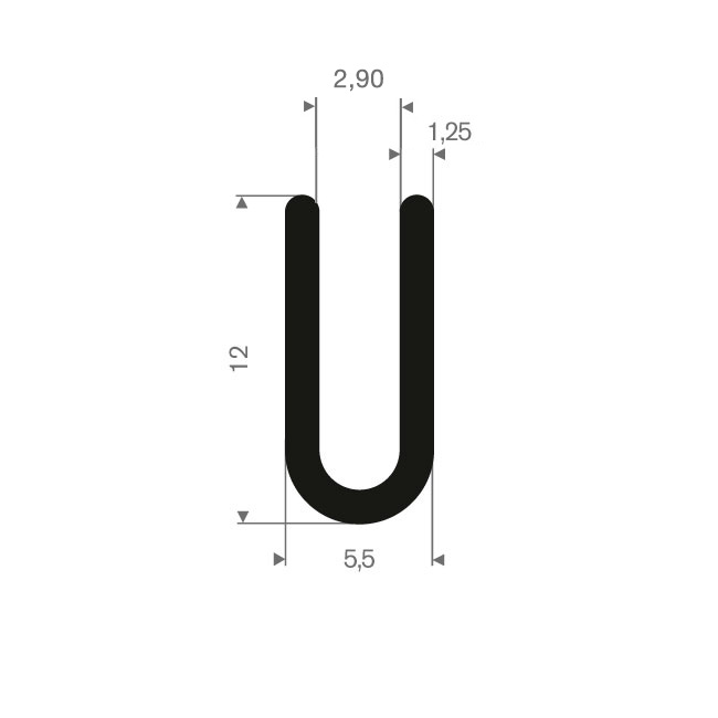 Volrubber U-profiel 3mm / BxH=5,5x12mm (L=200m)