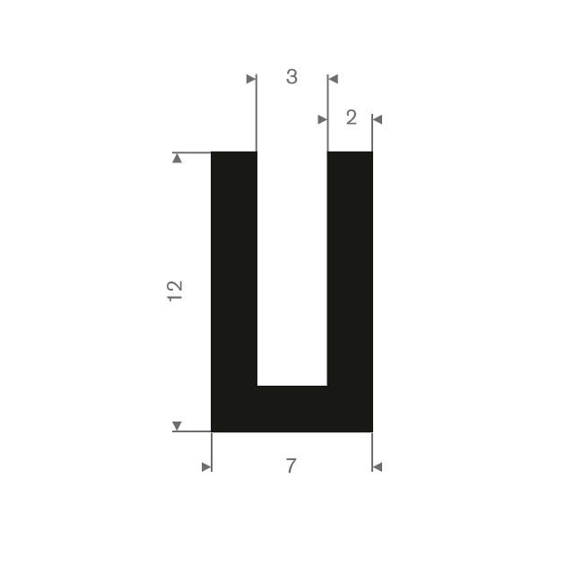 Volrubber U-profiel 3mm / BxH=7x12mm (L=50m)