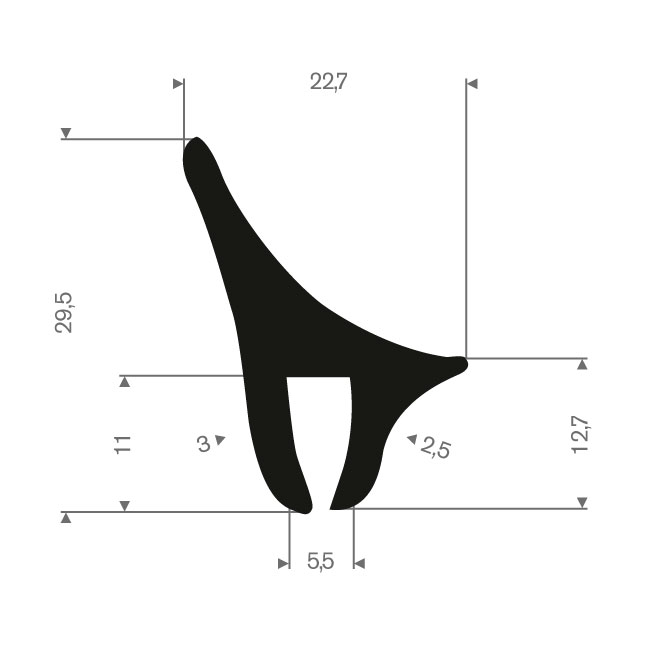 Volrubber U-profiel 5,5mm / BxH=22,7x29,5mm (L=50m)