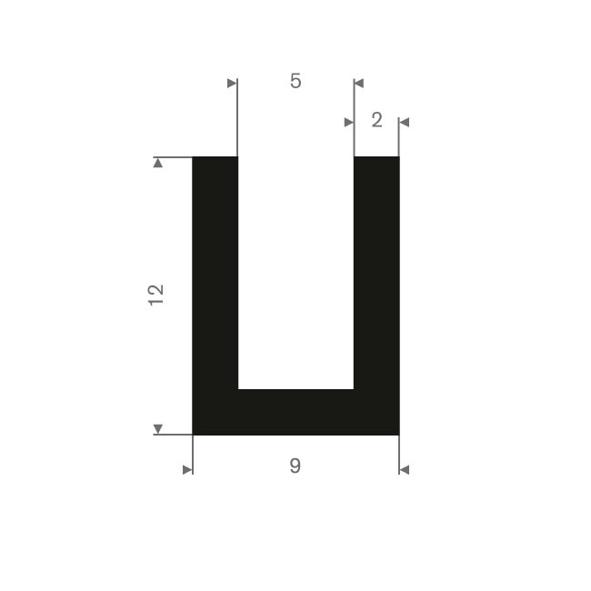 Volrubber U-profiel 5mm / BxH=9x12mm (L=50m)