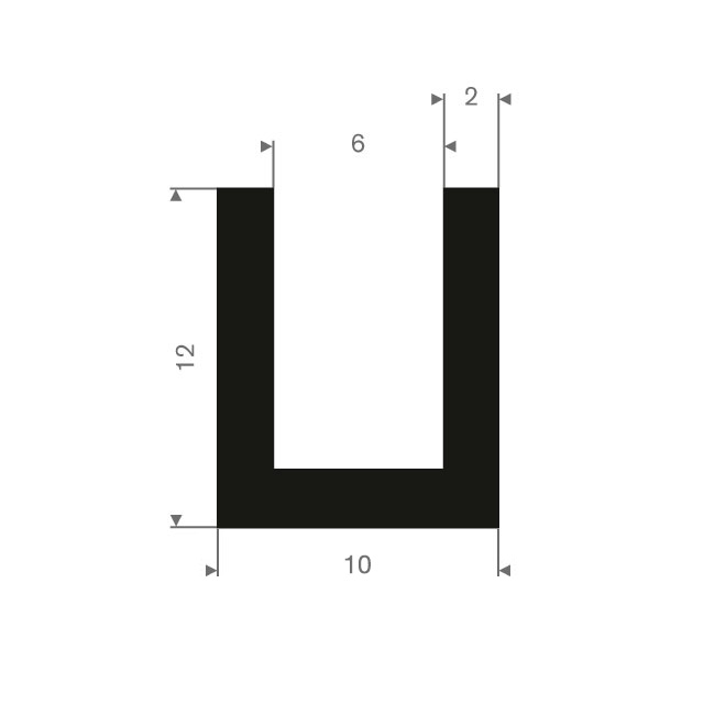 Volrubber U-profiel 6mm / BxH=10x12mm (L=50m)