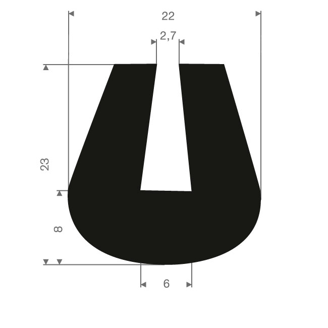 Volrubber U-profiel 6mm / BxH= 22x23mm (L=50m)