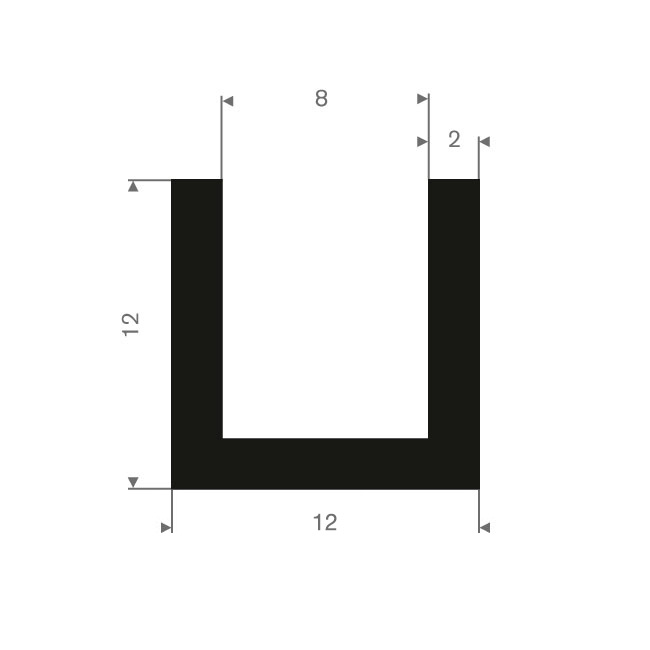 Volrubber U-profiel 8mm / BxH=12x12mm (L=50m)