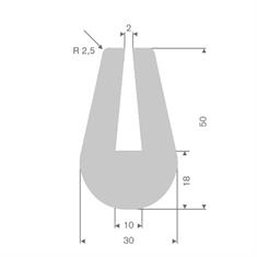 Volrubber U-profiel grijs 10mm / BxH=30x50mm (L=20m)